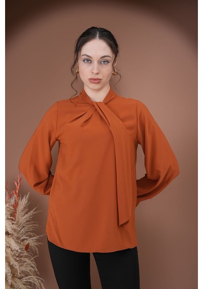 Rima Elegance Bağlamalı Bluz Kahverengi