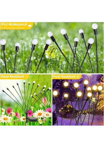Ayrex 4'lü Paket 10 Led Güneş Ateşböceği Işıkları, Bahçe, Veranda, Avlu İçin Su Geçirmez Güneş Enerjisi D