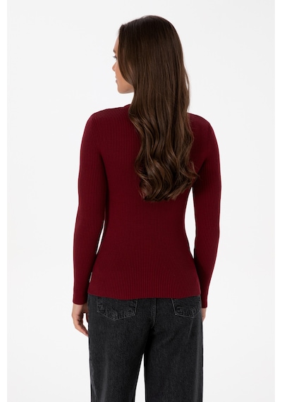 U.S. Polo Assn. Kadın Bordo V Yaka Fermuarlı Kazak 50316869-VR014