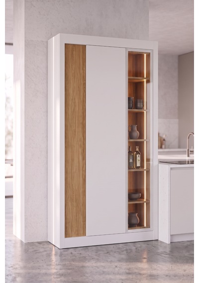 Nero Vitrinli Kiler Dolabı 115 Cm  Beyaz-meşe