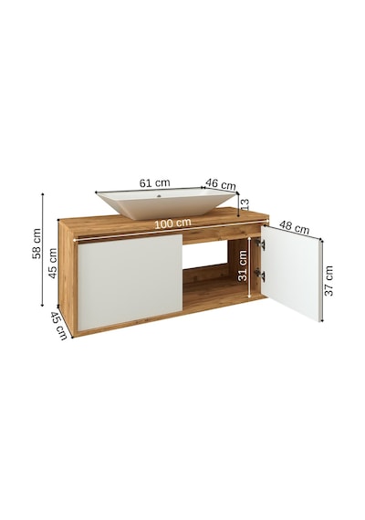 Banos Roomart Ayaksız 2 Kapaklı Lavabolu Ahşap-Mat Beyaz Mdf 100. Beyaz