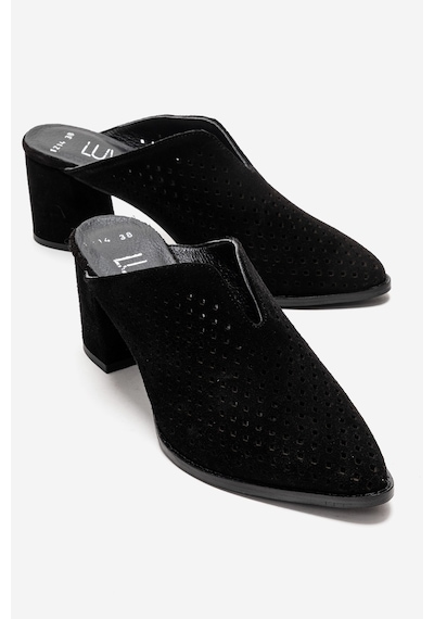 Luvishoes Toen Siyah Süet Hakiki Deri Kadın Kalın Topuklu Terlik