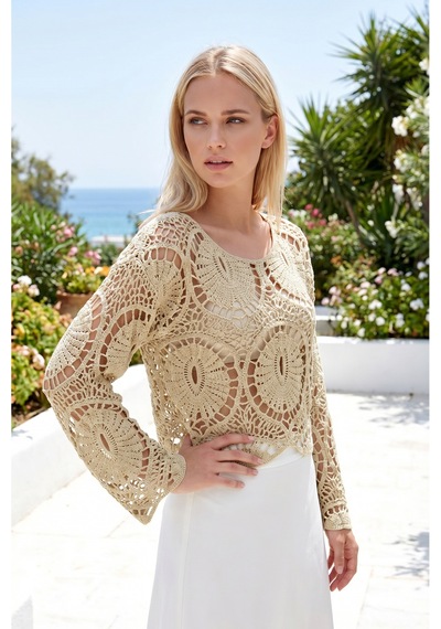 Sayzen Your Shine Dantel Işleme Crop Bluz Sy-shn2610 Stone