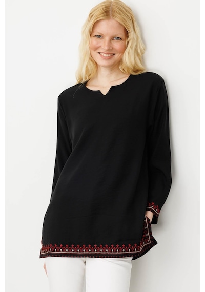 Desen Triko Kadın Kolu Ve Eteği Yırtmaçlı Eteği Nakışlı Bluz Siyah Siyah