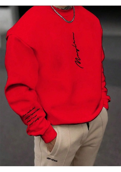 Startmore Kırmızı Unisex Kadın/erkek Never Renkli Oversize Bisiklet Yaka Pamuklu