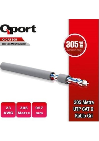 Q-Port Q-Cat6 305Mt Utp 305Metre Gri 23Awg 0 57Mm Cat6 Kablo