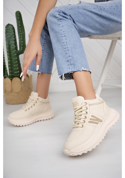 Guja 24k317 4 Bej Bağcıklı Hafif Fashion Kadın Bot