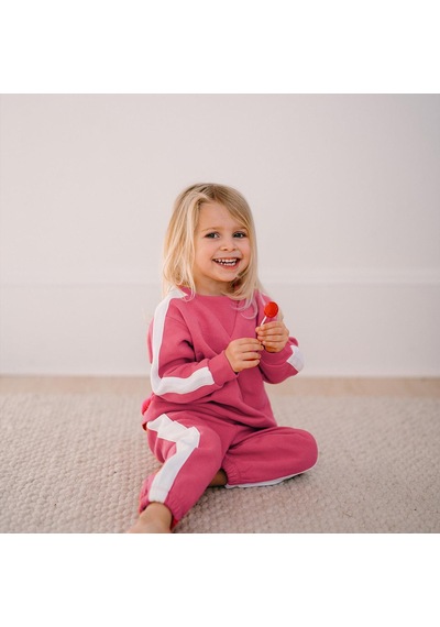 Antebies Organik Pembe,beli Lastikli Bağcıklı Manşetli Kız Bebek Sweatshirt Eşofman Takımı
