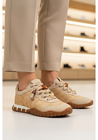 Tw Tonny White Tokyo - 193-1 Kadın Hasır Sneaker Süet Detaylı Boncuklu Calla Bej