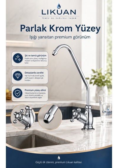 Ncpv633cp Nsf Ansı 61 Sertifikalı Krom Ro Su Arıtma Musluğu Çapraz Kollu Premium Musluk Gümüş