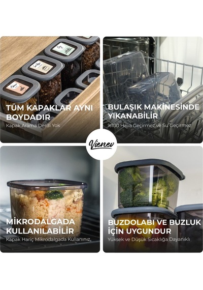 Vienev Etiketli Foly Kare Saklama Kabı Antrasit 6'lı Antrasit