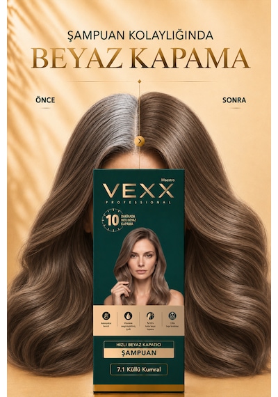 Vexx Professional Beyaz Kapatıcı Pratik Boya Şampuan Küllü Kumral 7.1 Amonyaksız Formül 300 Ml.