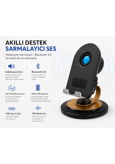 Aksesuarcep Telefon Standı & Bluetooth Hoparlör 360 Dönüşle Konforlu Kullanım Şık Ve Fonksiyonel Stand 1