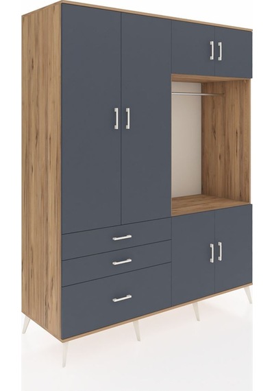 Kronos Gardrop 7 Raflı 3 Çekmeceli Tek Askılı 176x59x221 Çam-antrasit Antrasit Kronos Gardrop 7 Raflı 3 Çekmeceli Tek Askılı 176x59x221 Çam-antrasit Antrasit