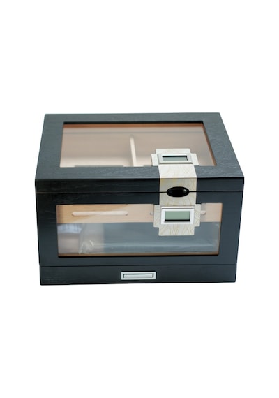 Premiumquality Providencia Çift Nem Ölçerli Siyah Sedir Humidor Puro Kutusu - Tr9637
