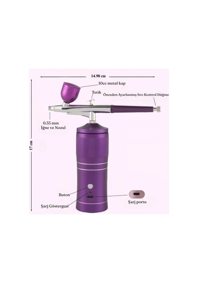 Şarjlı Airbrush Boya Tabancası Seti Kompresörlü Tırnak Sanatı, Hobi Boyama, Pasta Süs, Nemlendirici Sprey - 929905823