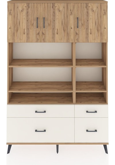 Arges Dolap 10 Raflı 4 Çekmeceli 3 Kapaklı 132x30x195 Çam-çam... Çam