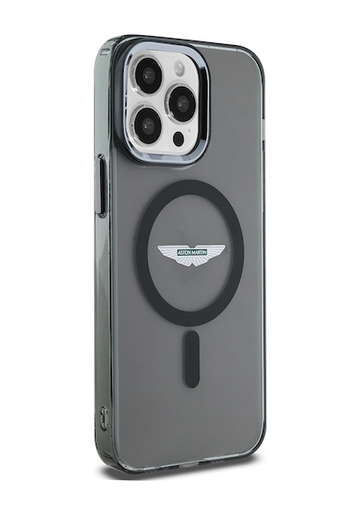Apple Uyumlu iPhone 14 Pro Max Kılıf Aston Martin Lisanslı Magsafe Baskı Logolu Metal Düğmeli Kapak Siyah