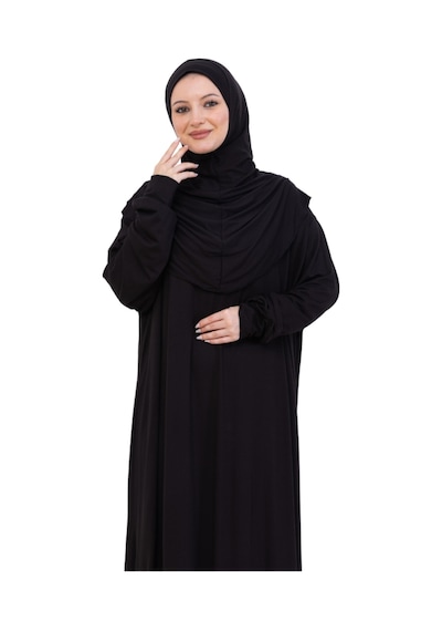 Modish Group Tek Parça Namaz Elbisesi Seti, Viskon Yumuşak Tesettür Abaya, Rahat Hazır Şal Başörtüsü Takım Siyah