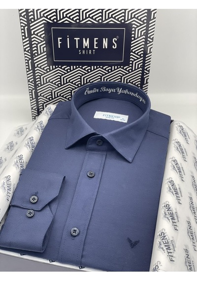 Slim Fit Uzun Kol Ömür Boyu Yakandayım Nakışlı Hediye Kutulu Erkek Gömlek Fs-001376 - Lacivert-1787