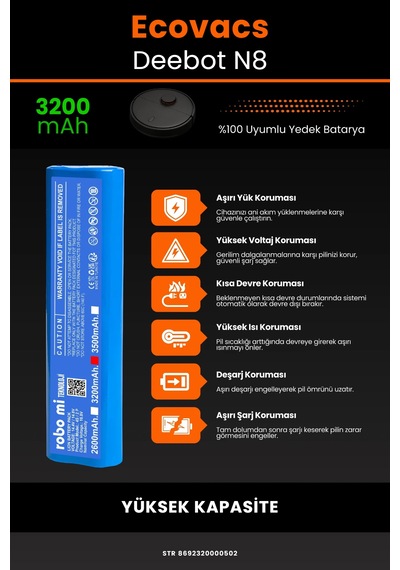 Ecovacs Deebot N8 Uyumlu 3200mah Robot Süpürge Bataryası - Yüksek Kapasite