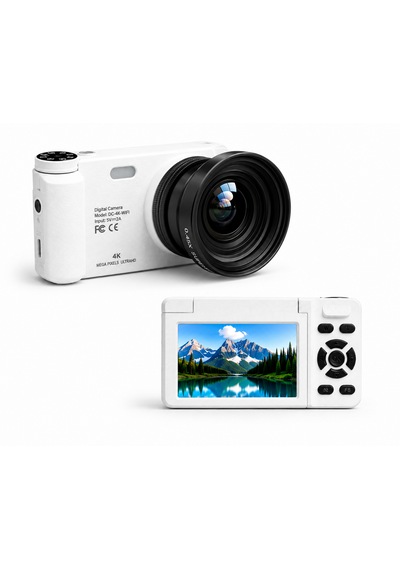 4k Wifi Dijital Fotoğraf Makinesi 0.45x Geniş Açı Lensli, Döner Ekranlı Kompakt Vlog Kamera