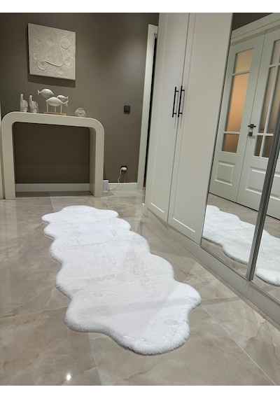 Ultra Soft Beyaz Yumuşak Dokulu Peluş Halı Çift Kafa Post