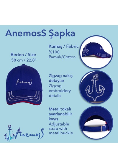 Anemoss Lacivert Çapa Nakışlı Şapka Ayarlanabilir, Nefes Alabilir Yazlık Spor Şapka Lacivert
