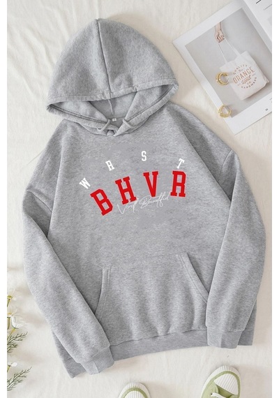 Uyguntarz Unisex Bhvr Baskılı Sweatshirt Gri