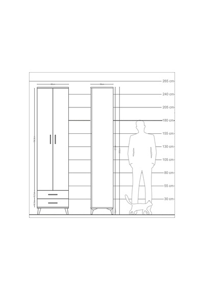 Arges Dolap 5 Raflı 2 Çekmeceli 2 Kapaklı 60x30x243 Çam-çam Çam