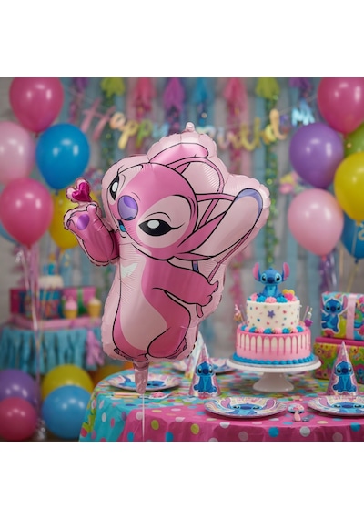 Stitch Angel Folyo Balon 70x110 Cm Parti Doğum Günü Dekorasyon Balonu Büyük Boy Çok Renkli