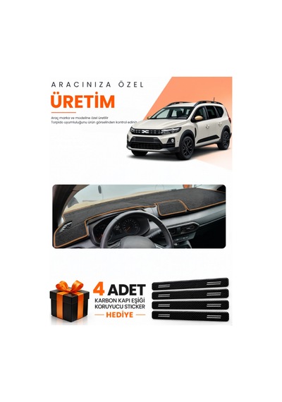 Dacia Jogger Ekransız 2022-2026 Uyumlu Torpido Koruma Örtüsü Oto Kılıfı - Siyah Kahverengi