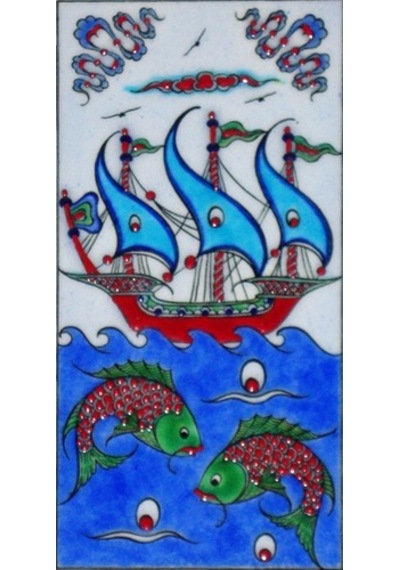 Armada Çini 10X20 Cm Ed 213 Kırmızı Iznik Kalyon El Dekoru Çini