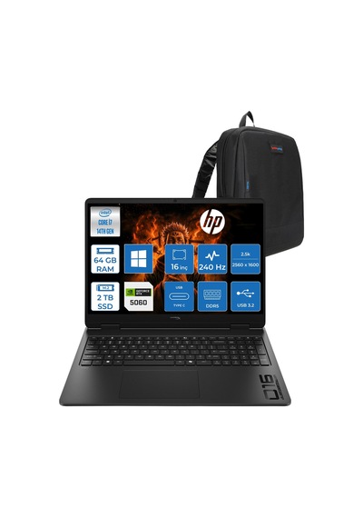 HP Hyperx Omen D9CS9EAH29 Intel Core I7-14650hx 64 GB 2 TB SSD RTX5060 16" W11H Dizüstü Bilgisayar + Çanta