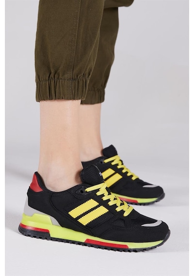 Tonny Black Termo Taban Şeritli Bağcıklı Unisex Siyah Sarı Spor Ayakkabı Tb282-0 Siyah Sarı