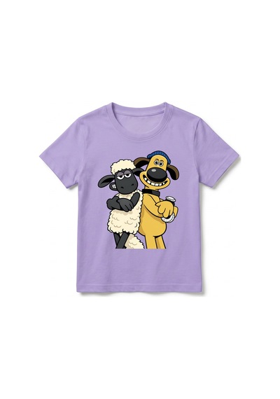 Urbantrendstore Koyun Shaunn Bitzer Baskılı Unisex Kız Çocuk Erkek Çocuk Bisiklet Yuvarlak Yaka Basic Kısa Kollu %100 Pamuk Tişört Lila