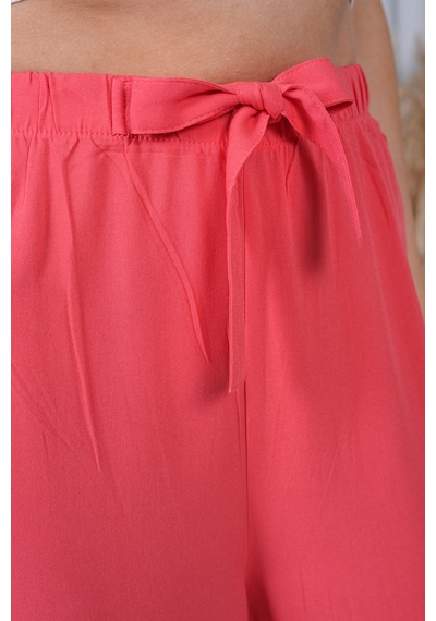 Polologin Butik Beli Bağcıklı Yüksek Bel Bol Paça Mercan Pantolon Kırmızı