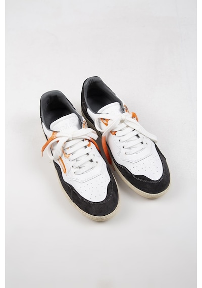 Krahe Artemis Erkek Hakiki Deri Eskitme El Boyamalı Bağcık Ve Iki Yedek Bağcıklı Beyaz-Gri Sneakers 001