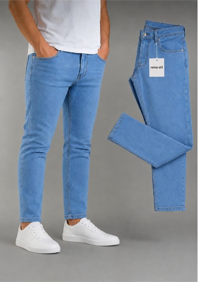 Modmen Erkek Mavi Rahat Kalıp Kot Pantolon Mavi