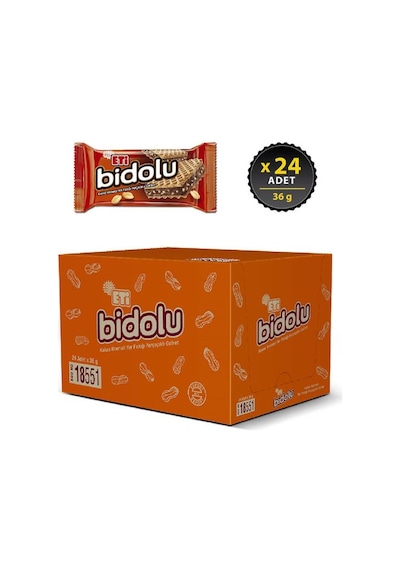 Eti Bidolu Kakao Kremalı Yer Fıstığı Parçacıklı Gofret 24 x 36 G