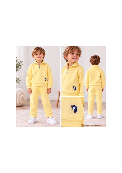 Toikids Kız Ve Erkek Çocuk Yarım Fermuarlı Eşofman Takımı Sarı