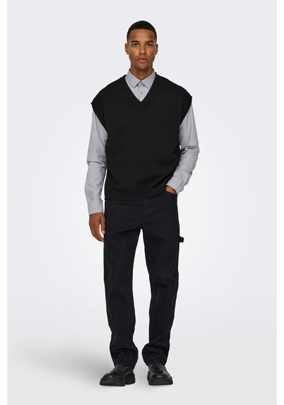 Only & Sons Onslusım Lıfe Rlx 12 V-neck Vest Knıt Erkek Siyah Yelek - 22030784 Siyah