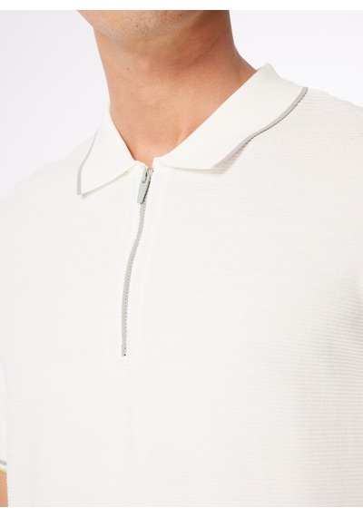 Fabrika Comfort Polo Yaka Regular Fit Jakarlı Kırık Beyaz Erkek Rayon Karışımlı Kazak Fc4sm-kzk 0781