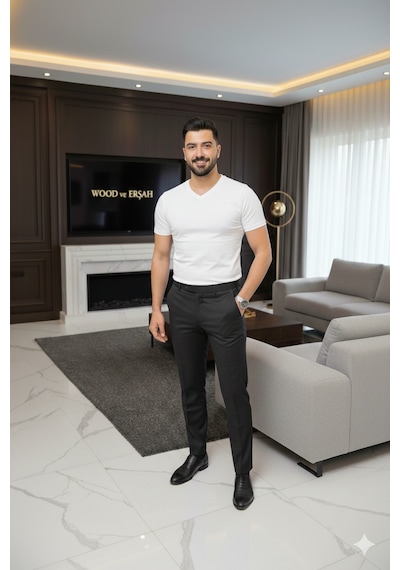 Lüx Wood Lüx Erşah 6'lı Ekonomik Paket V Yaka %95 Pamuk %5 Likra Full Esnek Penye Beyaz