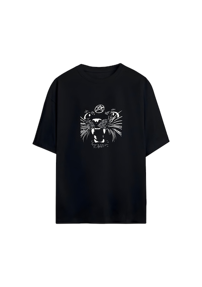 Noıssey Kedi Tasarımlı Unisex Oversize T-shirt Siyah