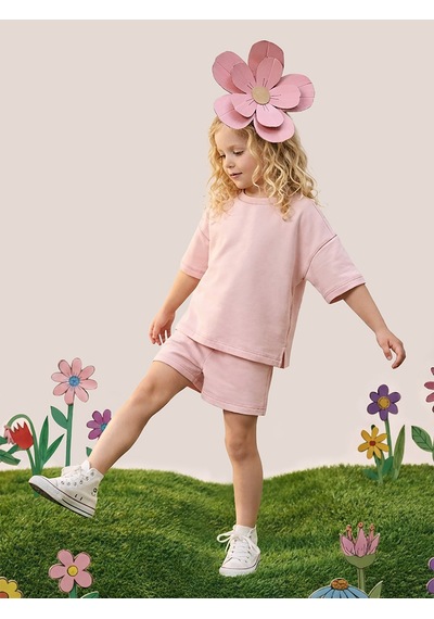 Mshb&g Pembe Oversize T-shirt Şort Takım Kız Çocuk %100 Pamuk Çok Renkli