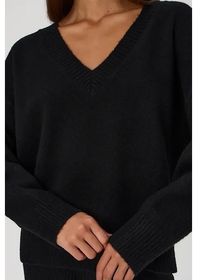 Madmext Siyah V Yaka Oversize Kadın Triko Kazak Mg2149-siyah Siyah