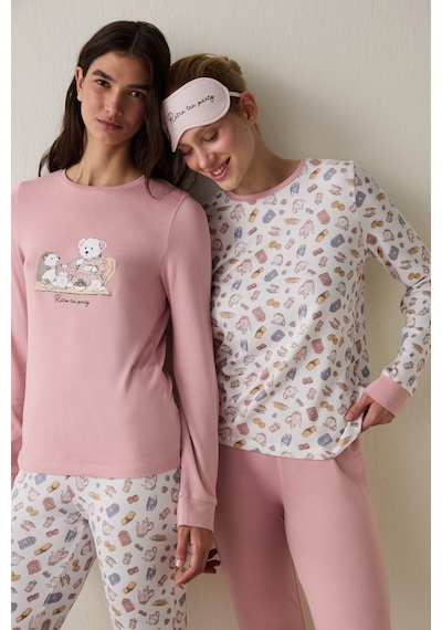 Penti Tea Party Baskılı Uzun Kollu Termal Etkili Pijama Üstü