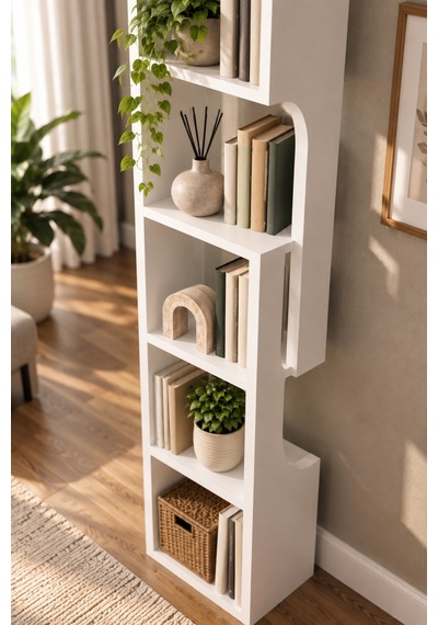 Sulorahome 5 Katlı Modern Beyaz Kitaplık Ve Dekoratif Raf Ünitesi Antrasit