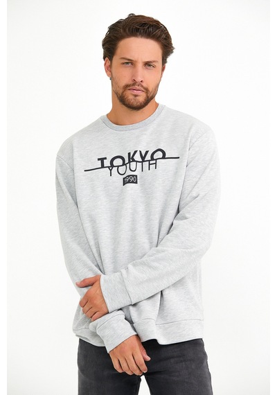 Erkek Bisiklet Yaka Regular Fit Tokyo Basklı Sweatshirt Spr22sw1 001